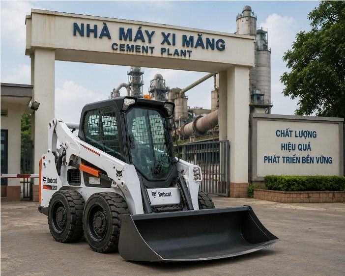 Máy xúc lật mini gàu đáy cong xúc gạch trong lò quay xi măng
