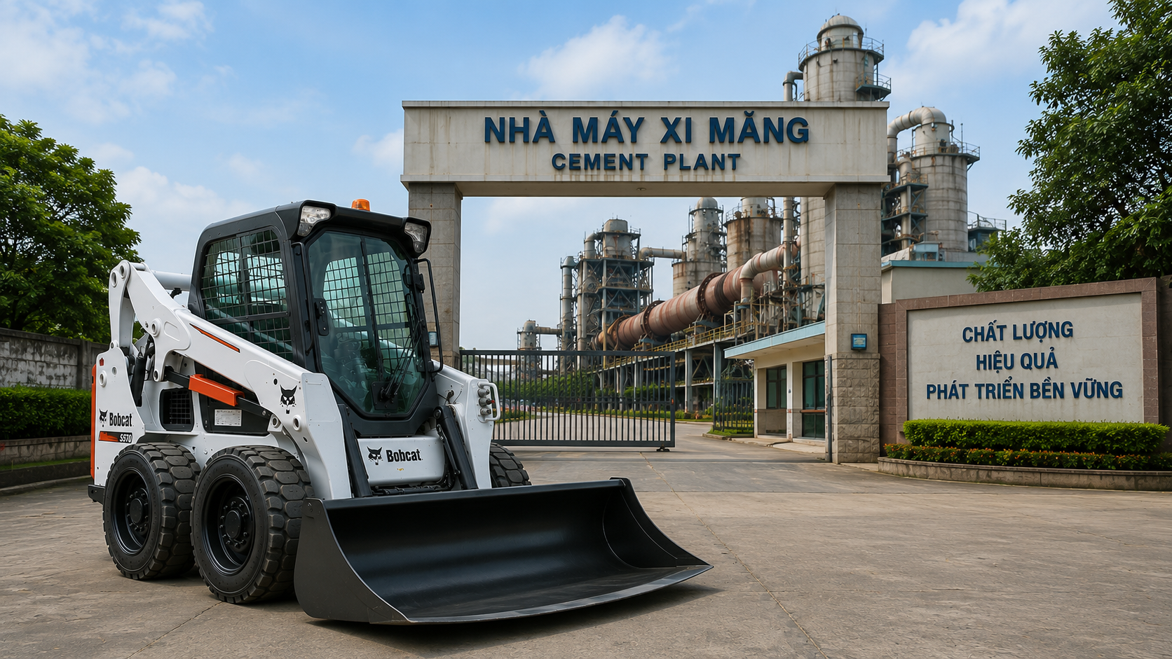 Máy xúc lật đáy cong trong bảo trì lò quay xi măng